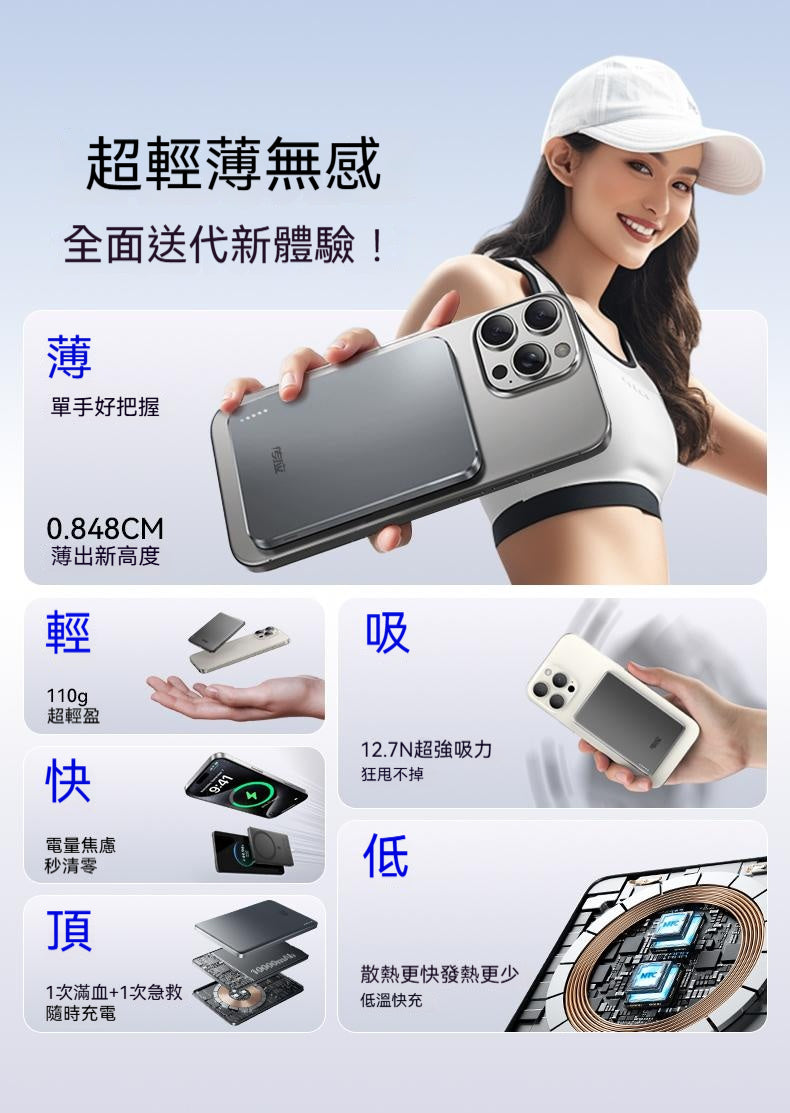 【3C認證可上飛機】南孚傳應，超薄磁吸，15w充電寶，無線快充，適用蘋果，1W毫安，大容量